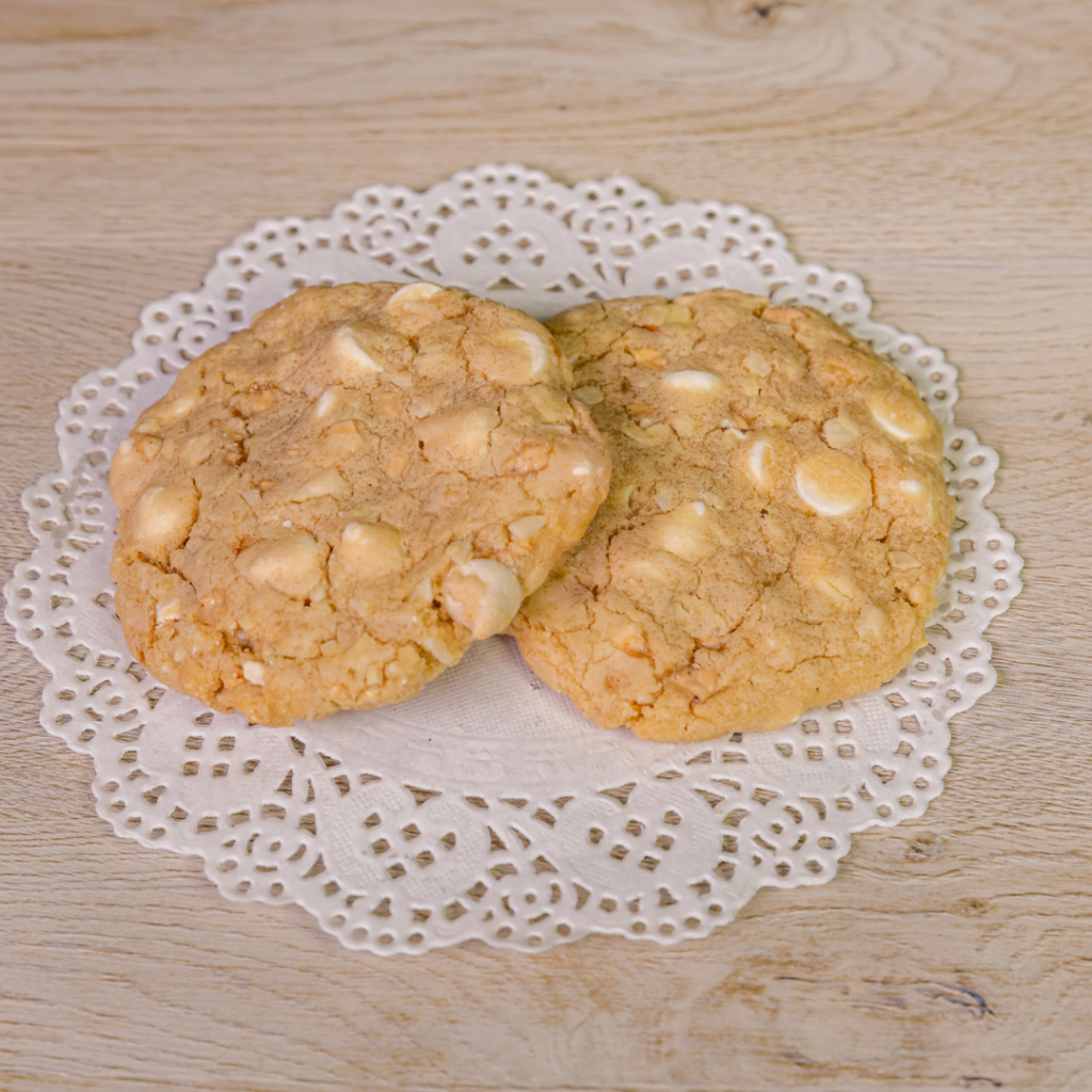 White chocolate chip cookies with toffee and almonds
