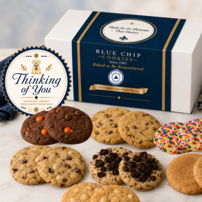 Assorted gourmet cookies with Blue Chip Cookie gift box