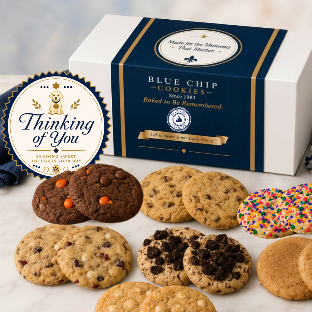 Assorted gourmet cookies with Blue Chip Cookie gift box