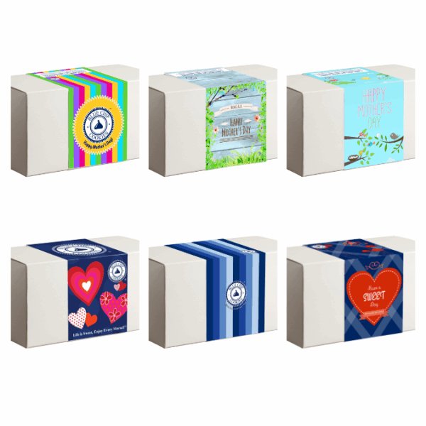 Colorful holiday-themed gift boxes display