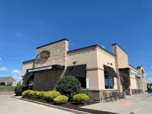 Sunny facade of suburban coffee shop