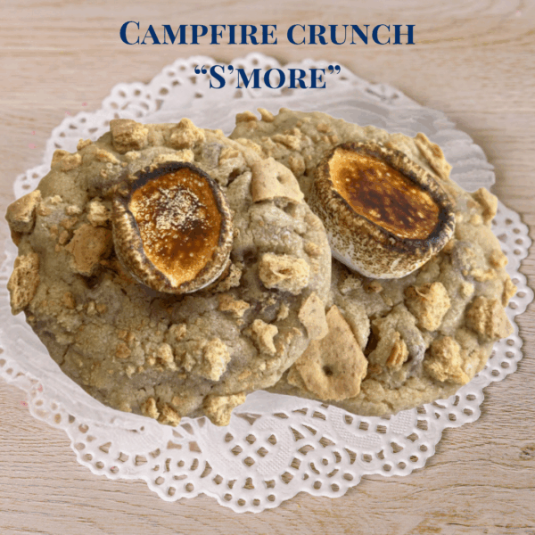 Campfire Crunch S'more cookies with toasted marshmallows