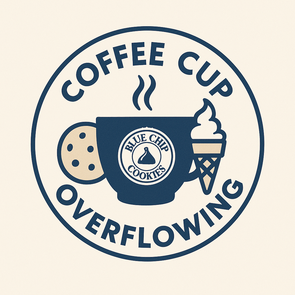 Blue Chip Cookies at Coffee Cup Overflowing.