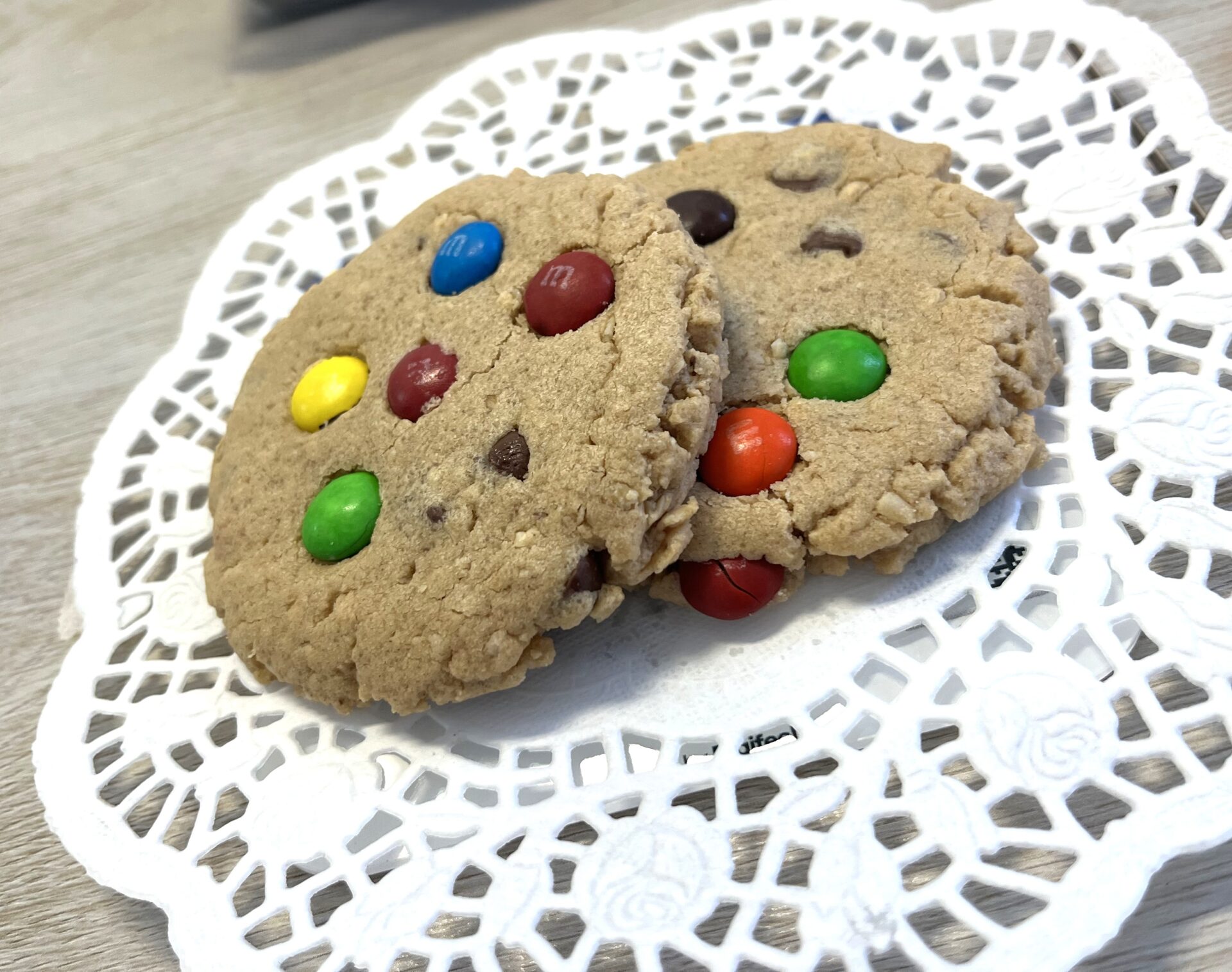 The Blue Chip Cookie Chunkster: Peanut Butter, Oats, M&Ms and Semi-Sweet Chips!