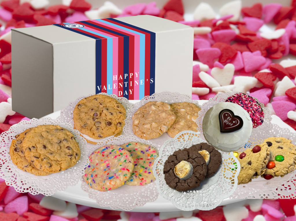 Valentine's Day cookie assortment with gift box.