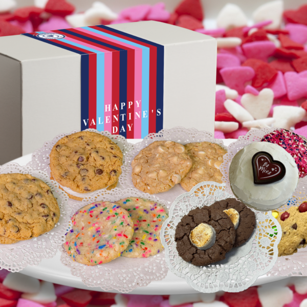 Valentine's Day cookie assortment with gift box.