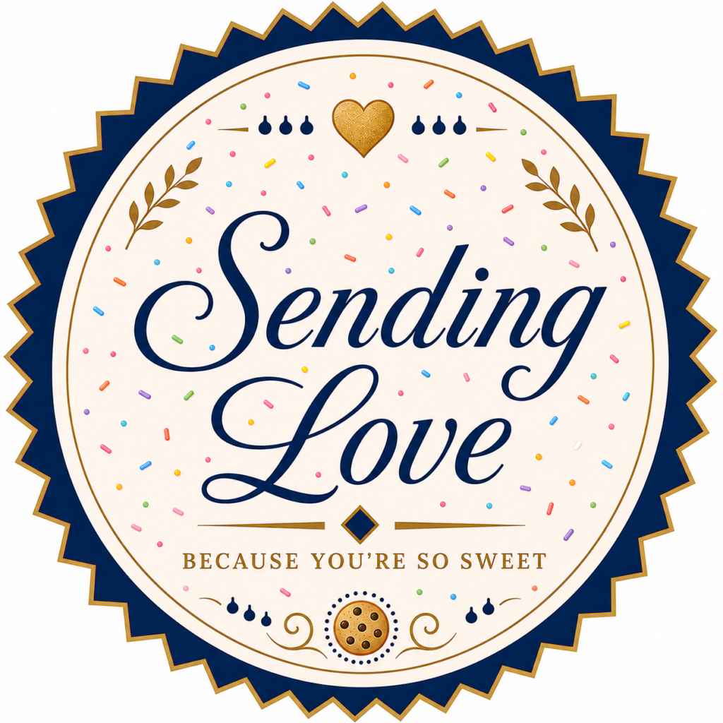 Sending Love badge with sprinkles and heart for Cookie Gift