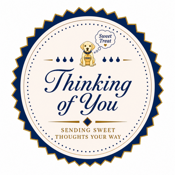 Thinking of You badge with puppy illustration
